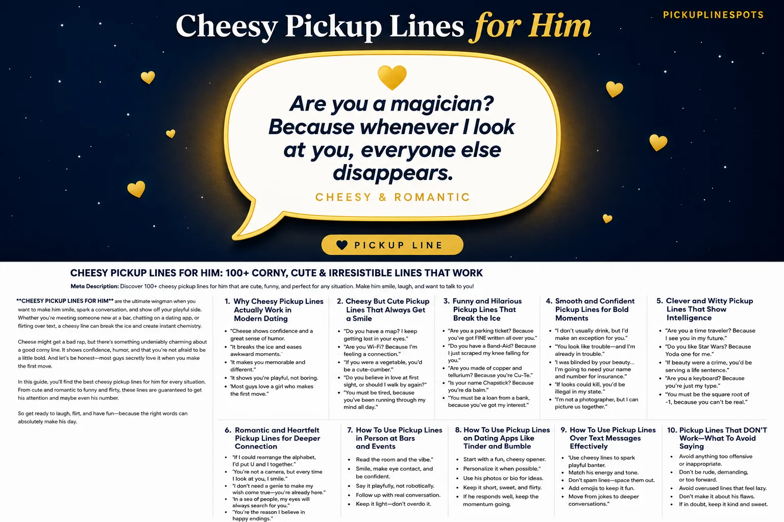 Smooth and Confident Cheesy Pickup Lines for Him During Bold Flirty Moments