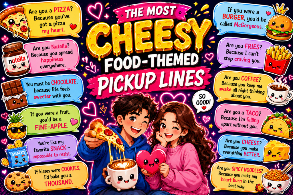215+ Cheesy Pickup Lines Food Themed Ideas That Are Deliciously Flirty 🍔😍