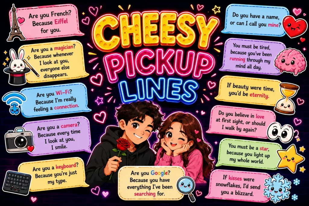 225+ Cheesy Pickup Lines in English That Are Funny, Flirty & Impossible to Ignore 😍🔥